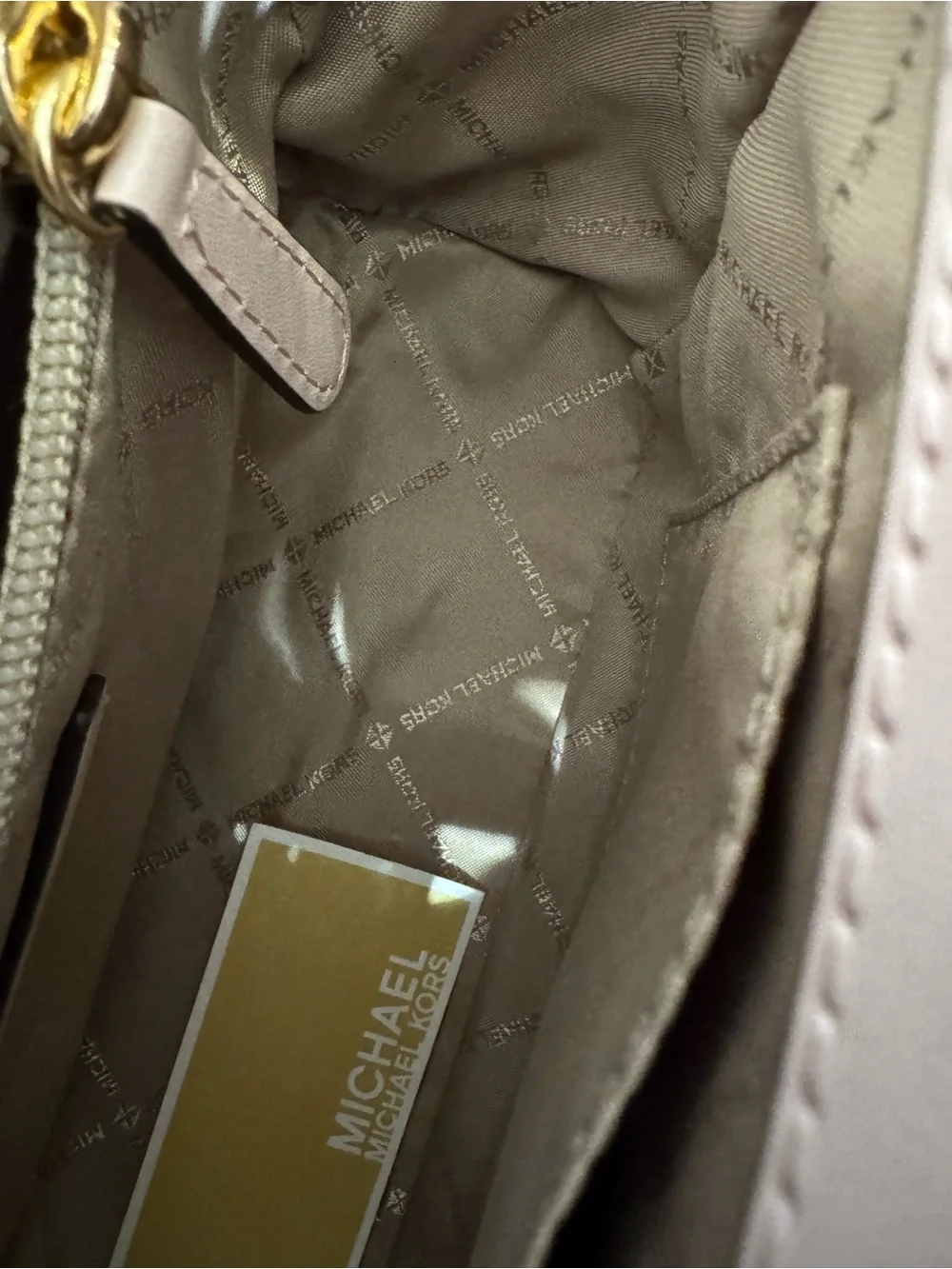 Michael Kors Manhattan Pale Pink and Cream Logo Satchel with Gold-Tone Hardware